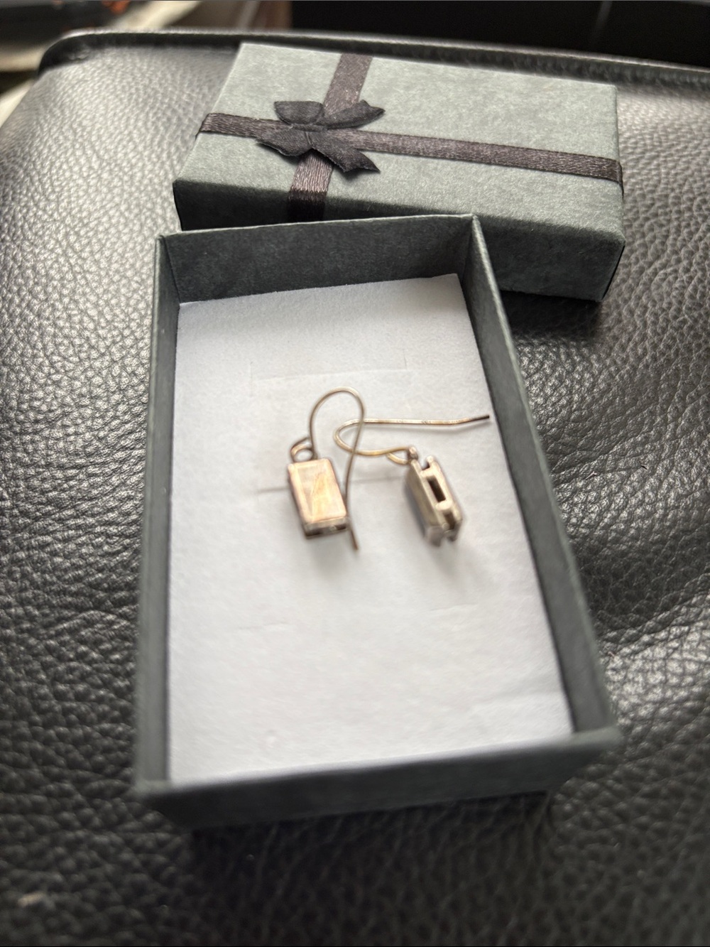 Sterling Silver Black Onyx Rectangle Drop Earrings - - Picture 4 of 5